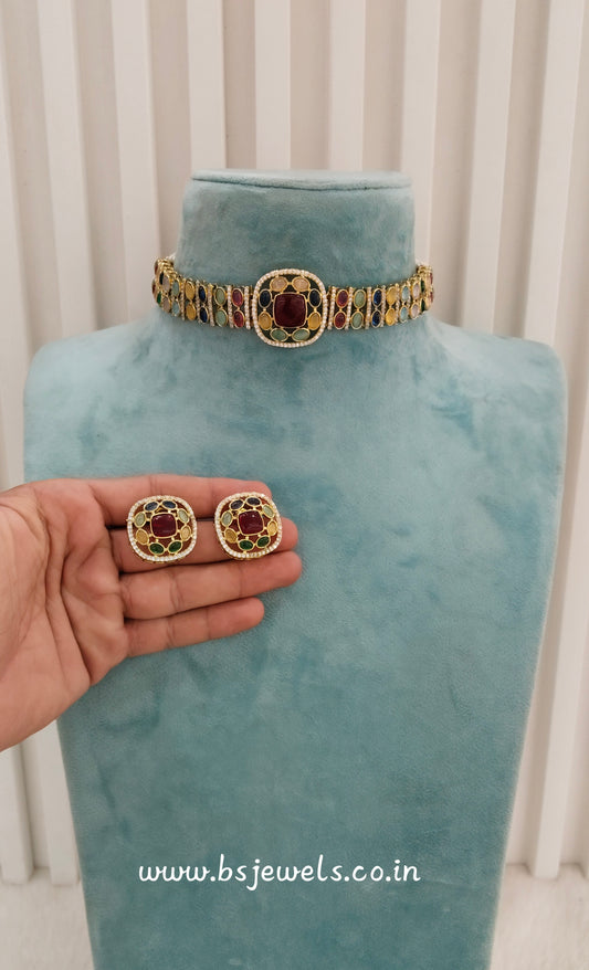 Multi Color Moissanite Kundan Choker Jewellery Farmtrack Set