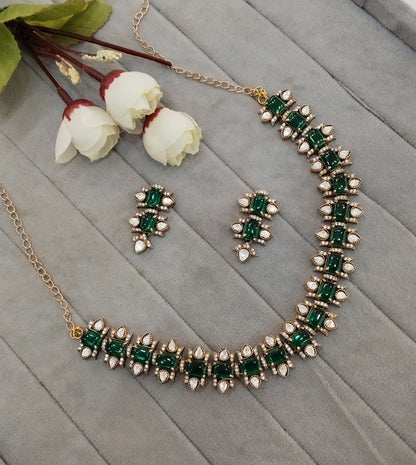 Green Gold Moissanite Kundan Necklace Jewellery Indofarm Set