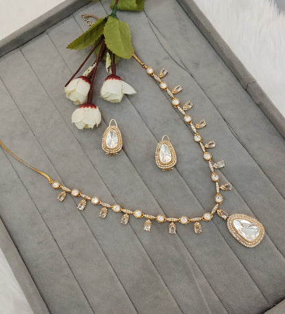 White Gold Moissanite Kundan Necklace Jewellery Indofarm Set