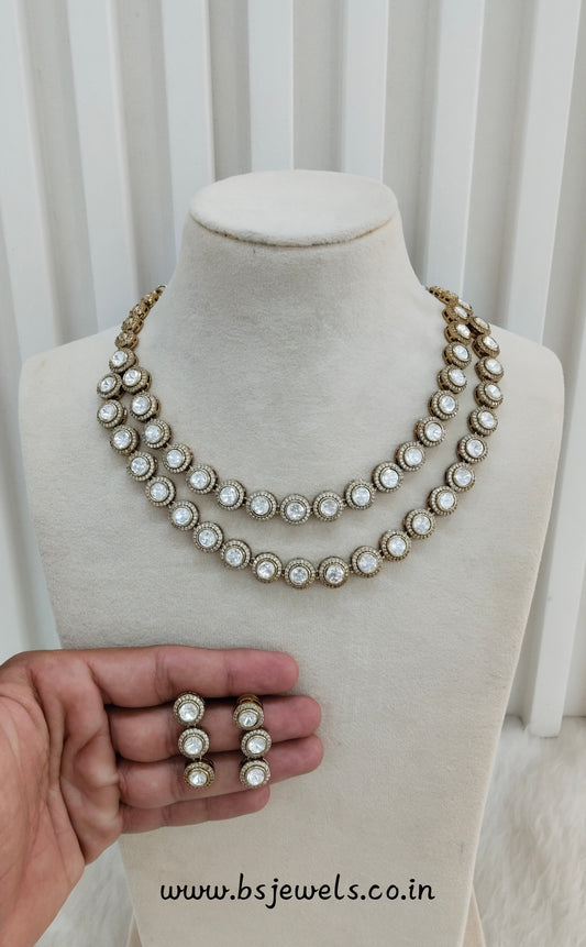 White Gold Moissanite Kundan Necklace Jewellery Indofarm Set