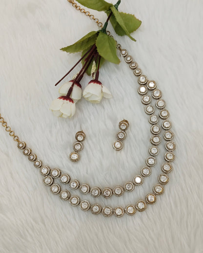 White Gold Moissanite Kundan Necklace Jewellery Indofarm Set