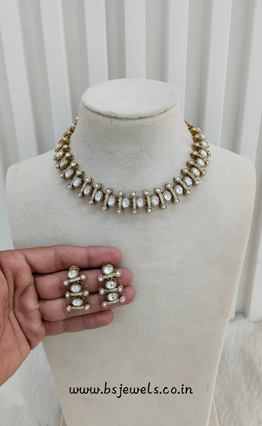 White Gold Moissanite Kundan Necklace Jewellery Massy Set