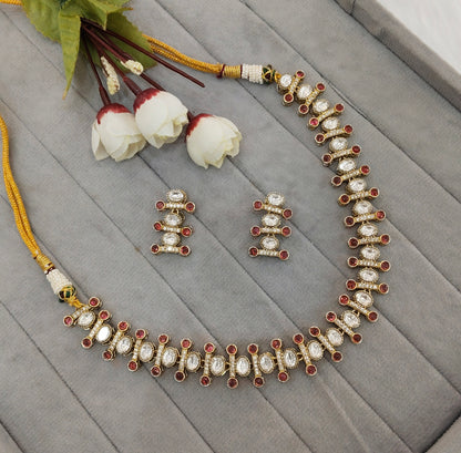 Ruby Gold Moissanite Kundan Necklace Jewellery Massy Set