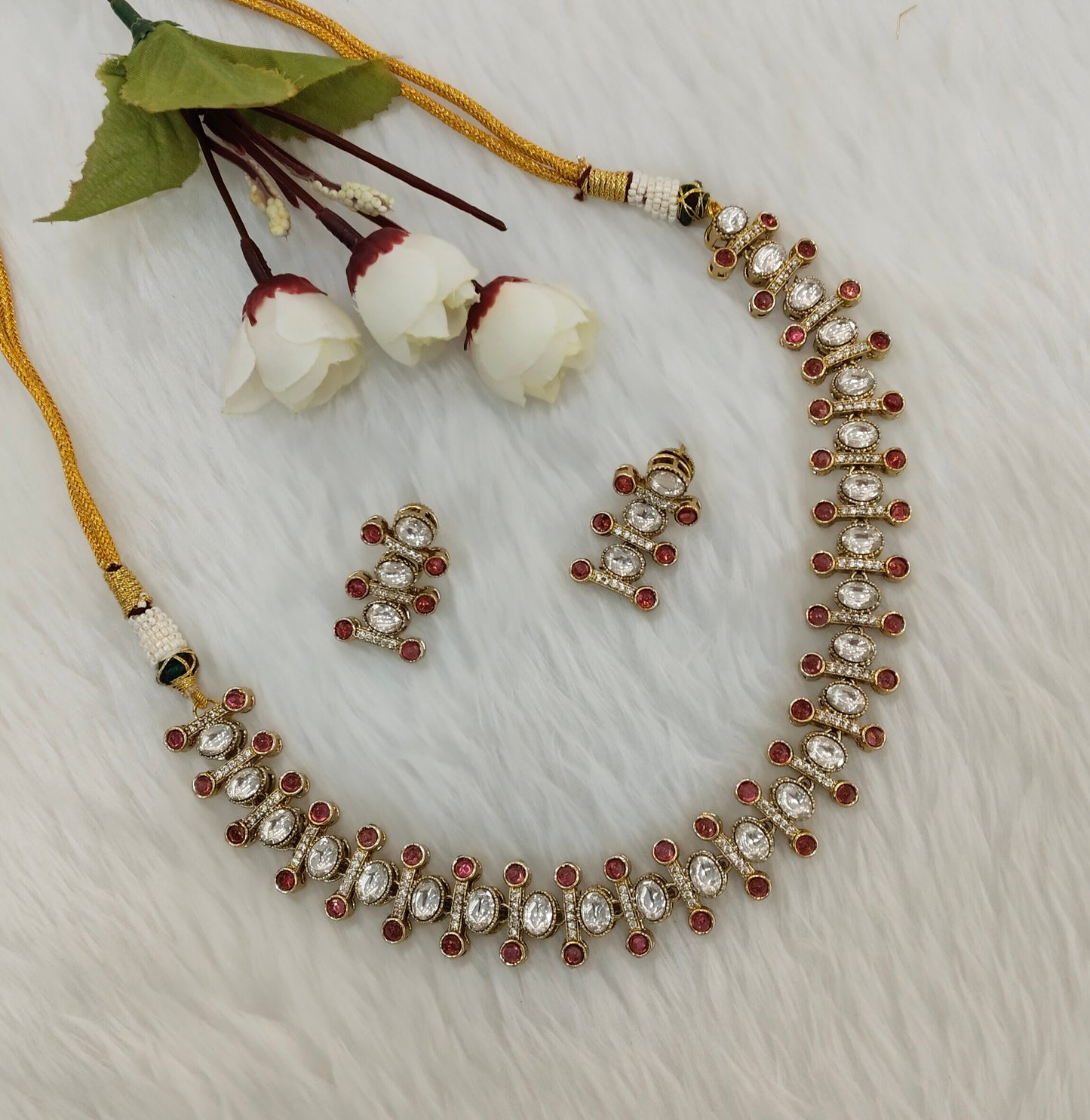 Ruby Gold Moissanite Kundan Necklace Jewellery Massy Set