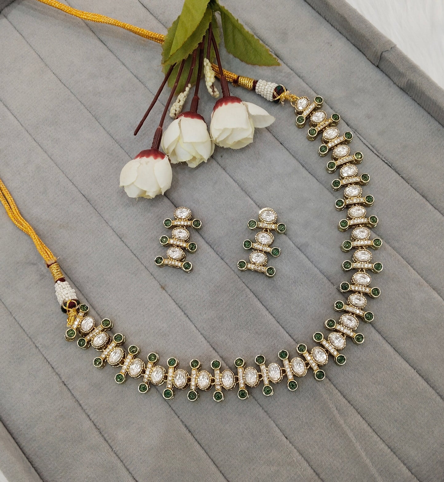 Green Gold Moissanite Kundan Necklace Jewellery Massy Set