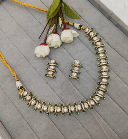Green Gold Moissanite Kundan Necklace Jewellery Massy Set