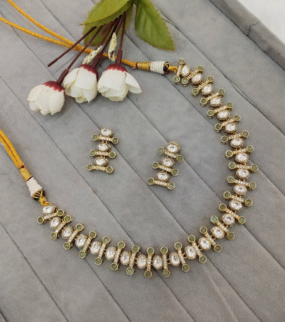 Pista Gold Moissanite Kundan Necklace Jewellery Massy Set
