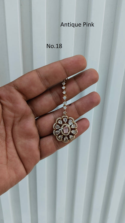 Antique Gold Cz Tikka Jewellery Headpiece Set