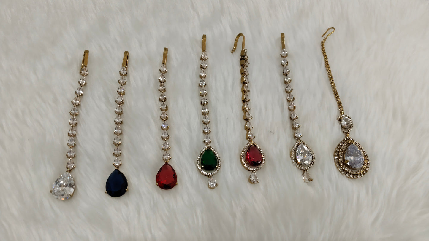 Antique Gold Cz Tikka Jewellery Headpiece Set