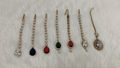 Antique Gold Cz Tikka Jewellery Headpiece Set