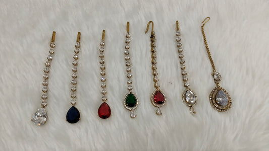 Antique Gold Cz Tikka Jewellery Headpiece Set