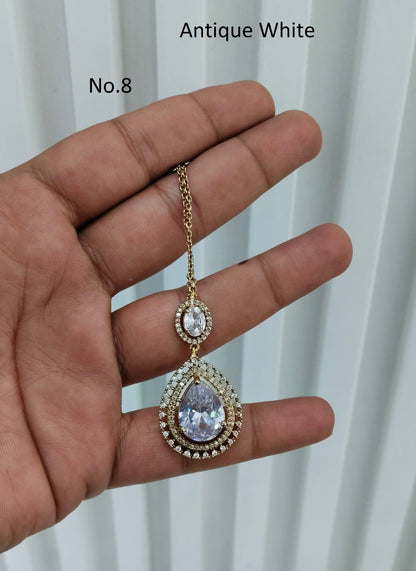 Antique Gold Cz Tikka Jewellery Headpiece Set