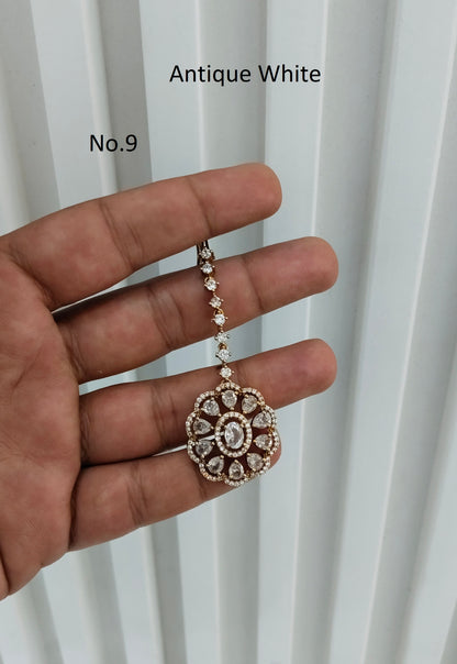 Antique Gold Cz Tikka Jewellery Headpiece Set