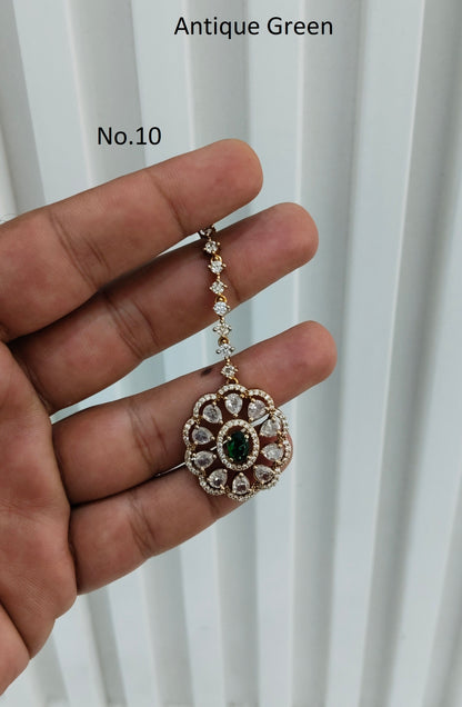 Antique Gold Cz Tikka Jewellery Headpiece Set