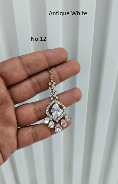 Antique Gold Cz Tikka Jewellery Headpiece Set