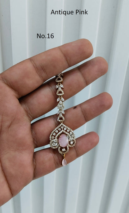 Antique Gold Cz Tikka Jewellery Headpiece Set