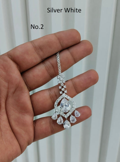 Silver Cz Tikka Jewellery Headpiece Set