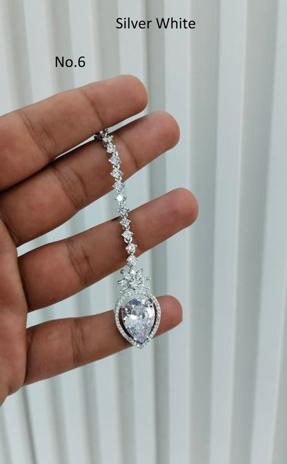 Silver Cz Tikka Jewellery Headpiece Set