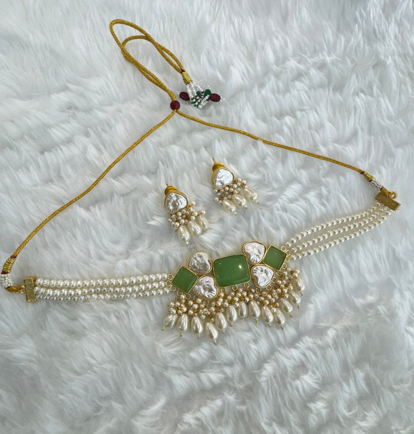 Mint Mother Of Pearl Stone Chokar Jewellery Olivia Set