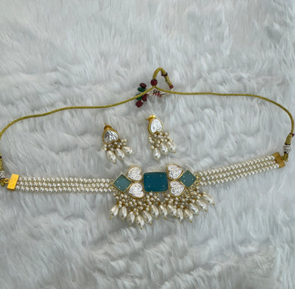 Sea Green Mother Of Pearl Stone Chokar Jewellery Olivia Set