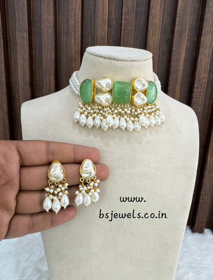 Mint Mother Of Pearl Stone Chokar Jewellery Olivia Set
