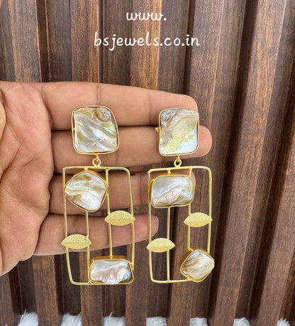 White Mother Of Pearl Bollywood Aarna Earrings