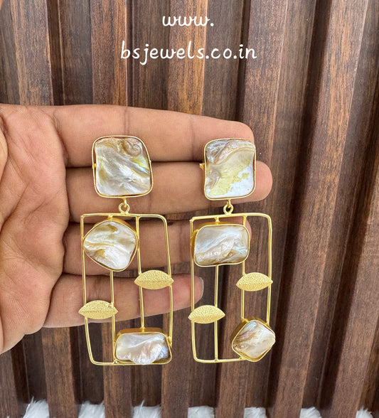 White Mother Of Pearl Bollywood Aarna Earrings