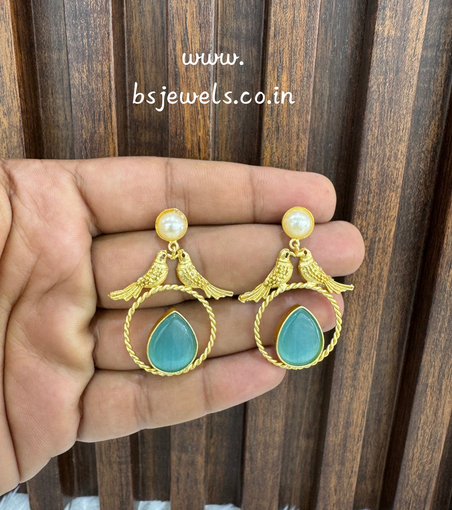 Sky Blue Mother Of Pearl Bollywood Aarna Earrings