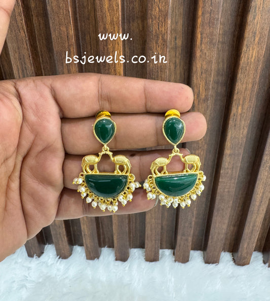 Green Mother Of Pearl Bollywood Aarna Earrings