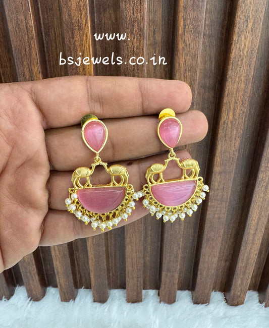 Dark Pink Mother Of Pearl Bollywood Aarna Earrings
