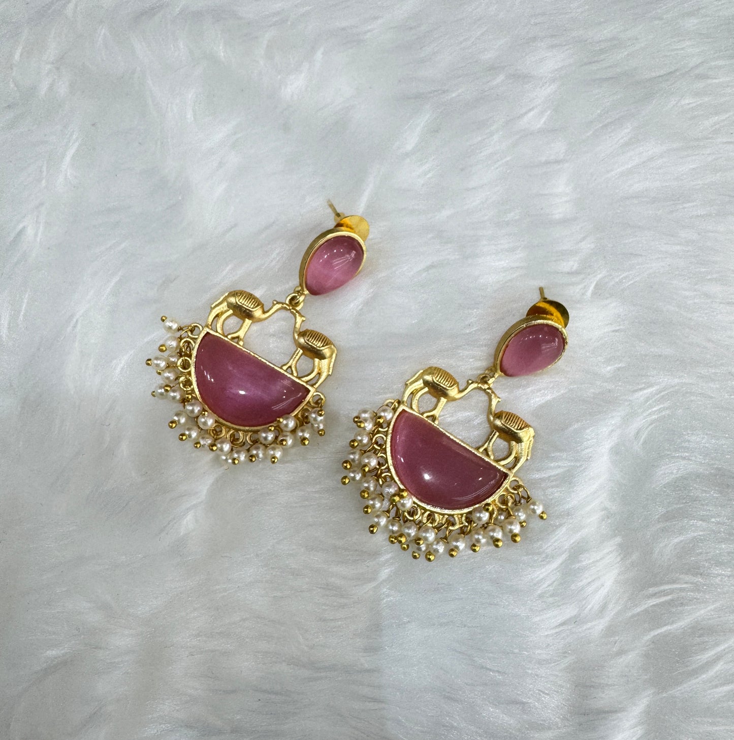 Dark Pink Mother Of Pearl Bollywood Aarna Earrings