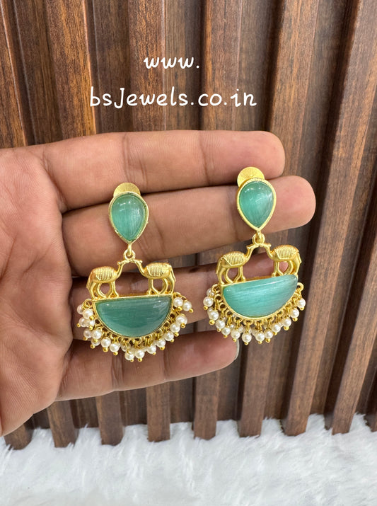 Mint Mother Of Pearl Bollywood Aarna Earrings