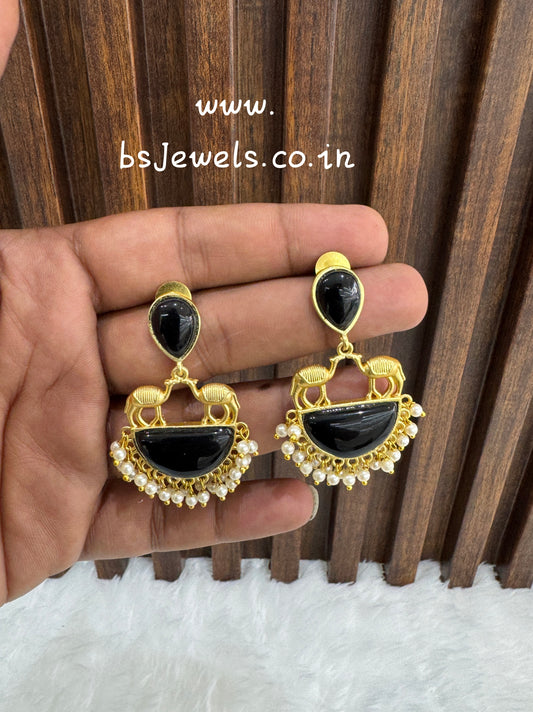 Black Mother Of Pearl Bollywood Aarna Earrings