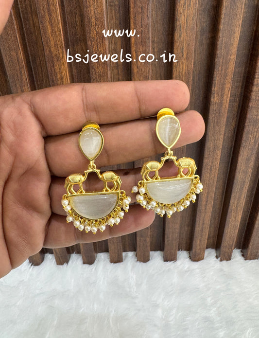White Mother Of Pearl Bollywood Aarna Earrings