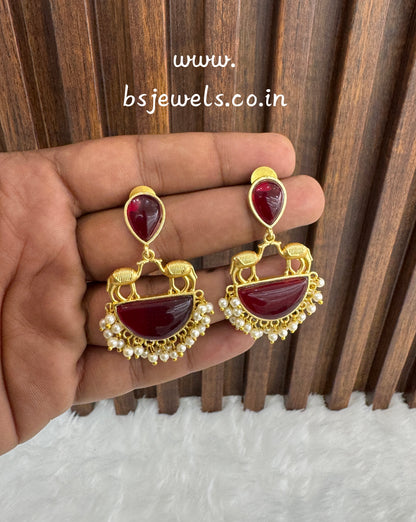Maroon Mother Of Pearl Bollywood Aarna Earrings