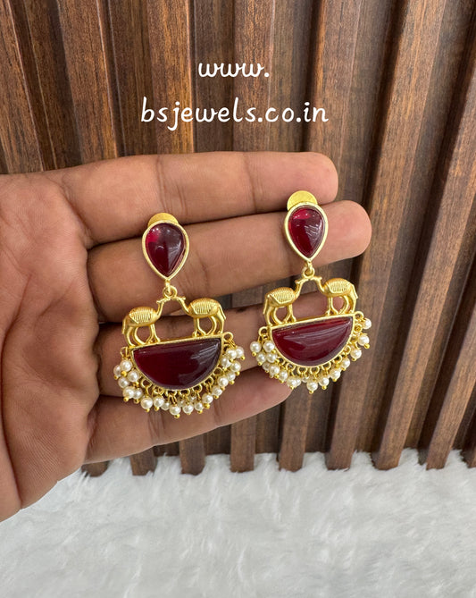 Maroon Mother Of Pearl Bollywood Aarna Earrings