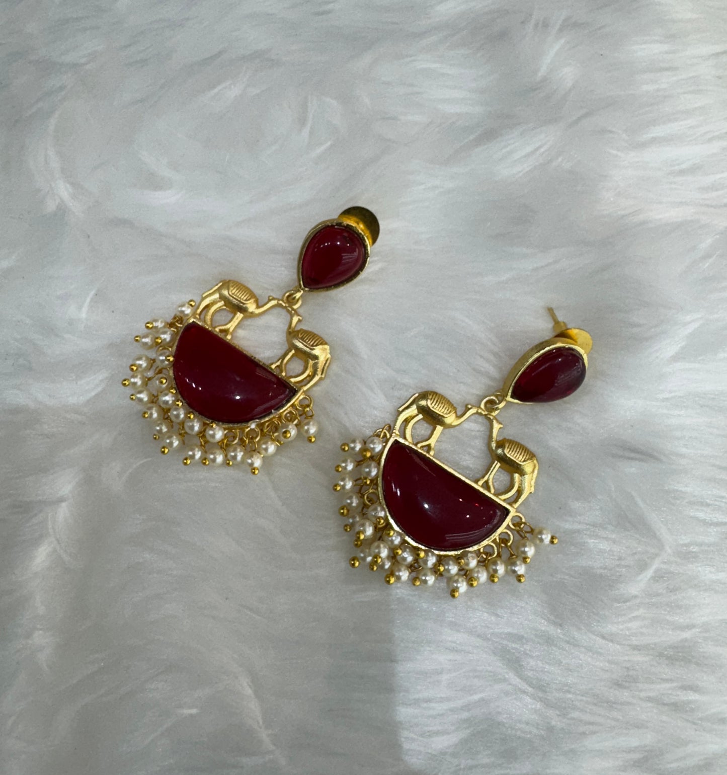 Maroon Mother Of Pearl Bollywood Aarna Earrings