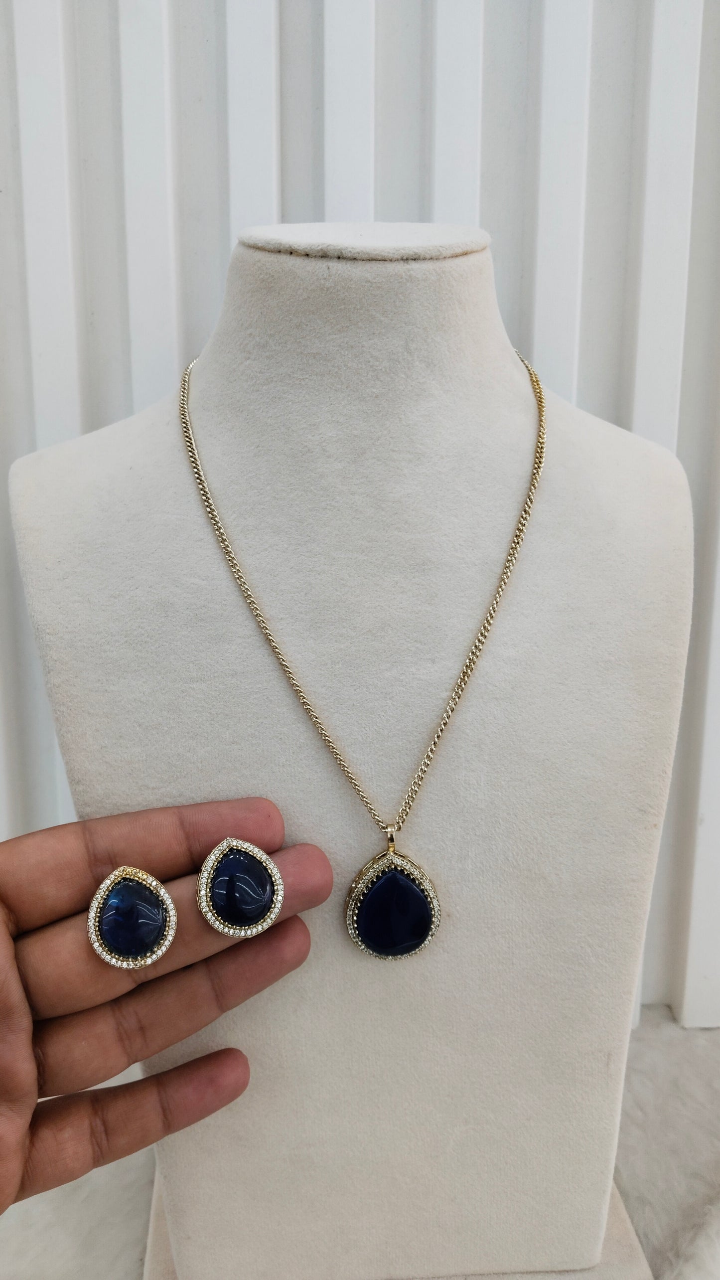 Blue Gold Moissanite Kundan Necklace Jewellery Avenger Chain Set