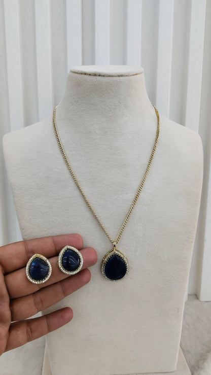 Blue Gold Moissanite Kundan Necklace Jewellery Avenger Chain Set