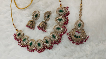 Majenta Green Necklace Jewellery Inaaya Set