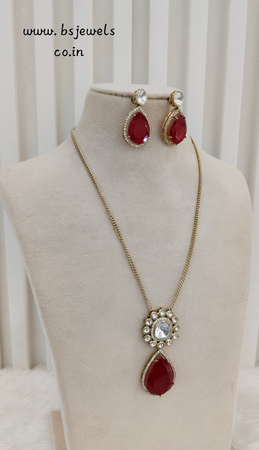 Ruby Gold Moissanite Kundan Necklace Jewellery Solis Chain Set