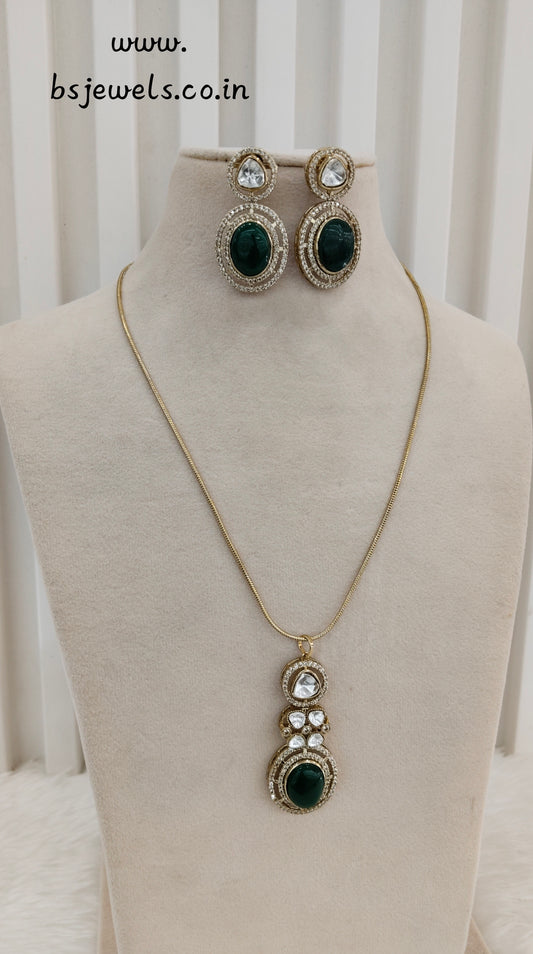 Green Gold Moissanite Kundan Necklace Jewellery Solis Chain Set