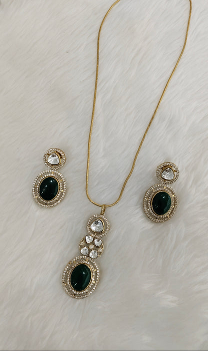 Green Gold Moissanite Kundan Necklace Jewellery Solis Chain Set