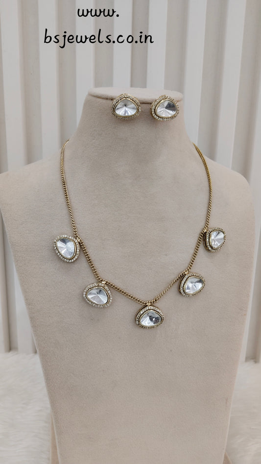 Gold Moissanite Kundan Necklace Jewellery Solis Set