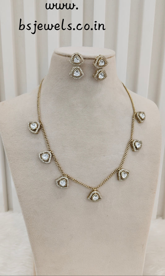 Gold Moissanite Kundan Necklace Jewellery Solis Set