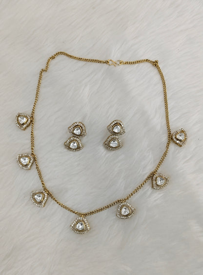 Gold Moissanite Kundan Necklace Jewellery Solis Set