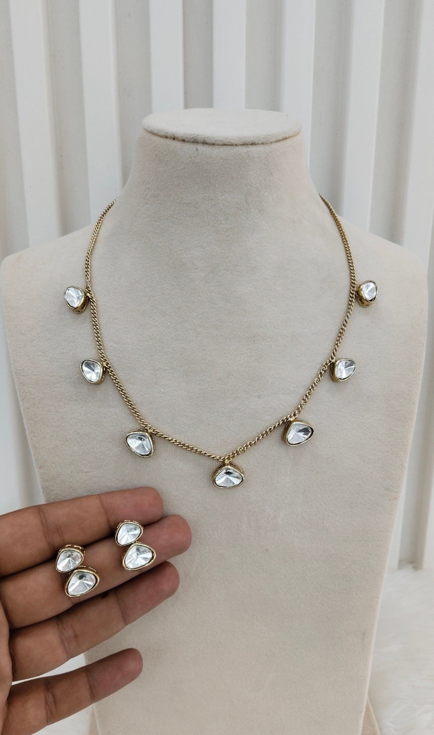 Gold Moissanite Kundan Necklace Jewellery Solis Set