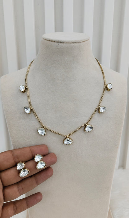 Gold Moissanite Kundan Necklace Jewellery Solis Set