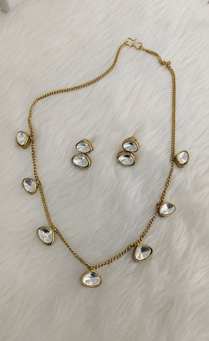 Gold Moissanite Kundan Necklace Jewellery Solis Set