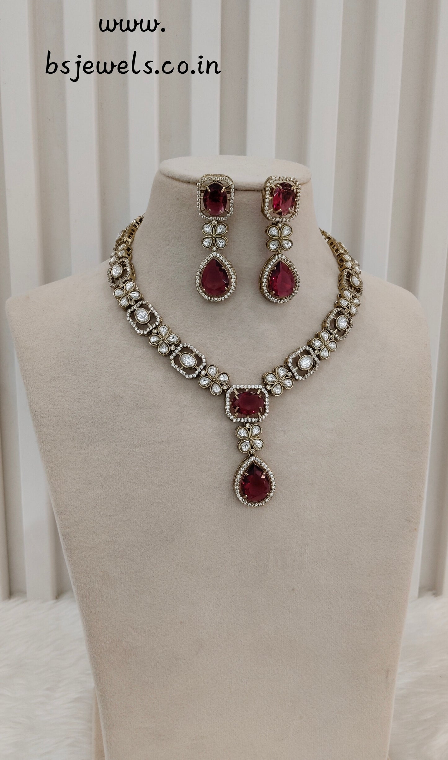 Ruby Gold Moissanite Kundan Necklace Jewellery Kabota Set